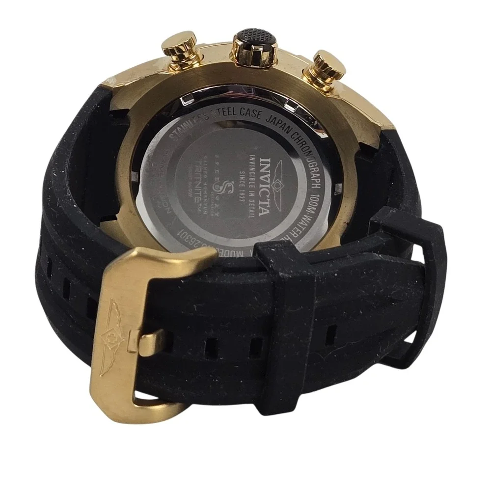 Invicta Men's Speedway Quartz Chrono 100m Gold Tone & Silicone Watch 26301 NICE